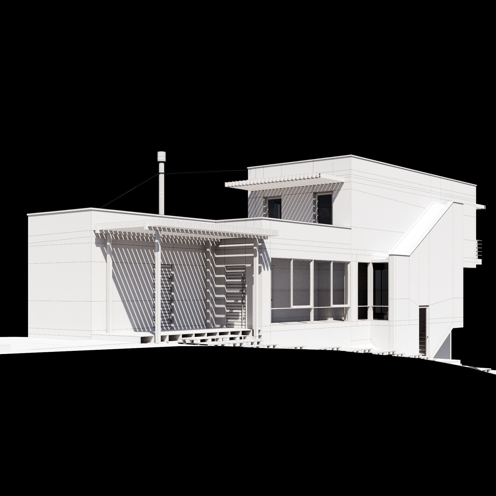 Modern house on a narrow plot 3D model_1