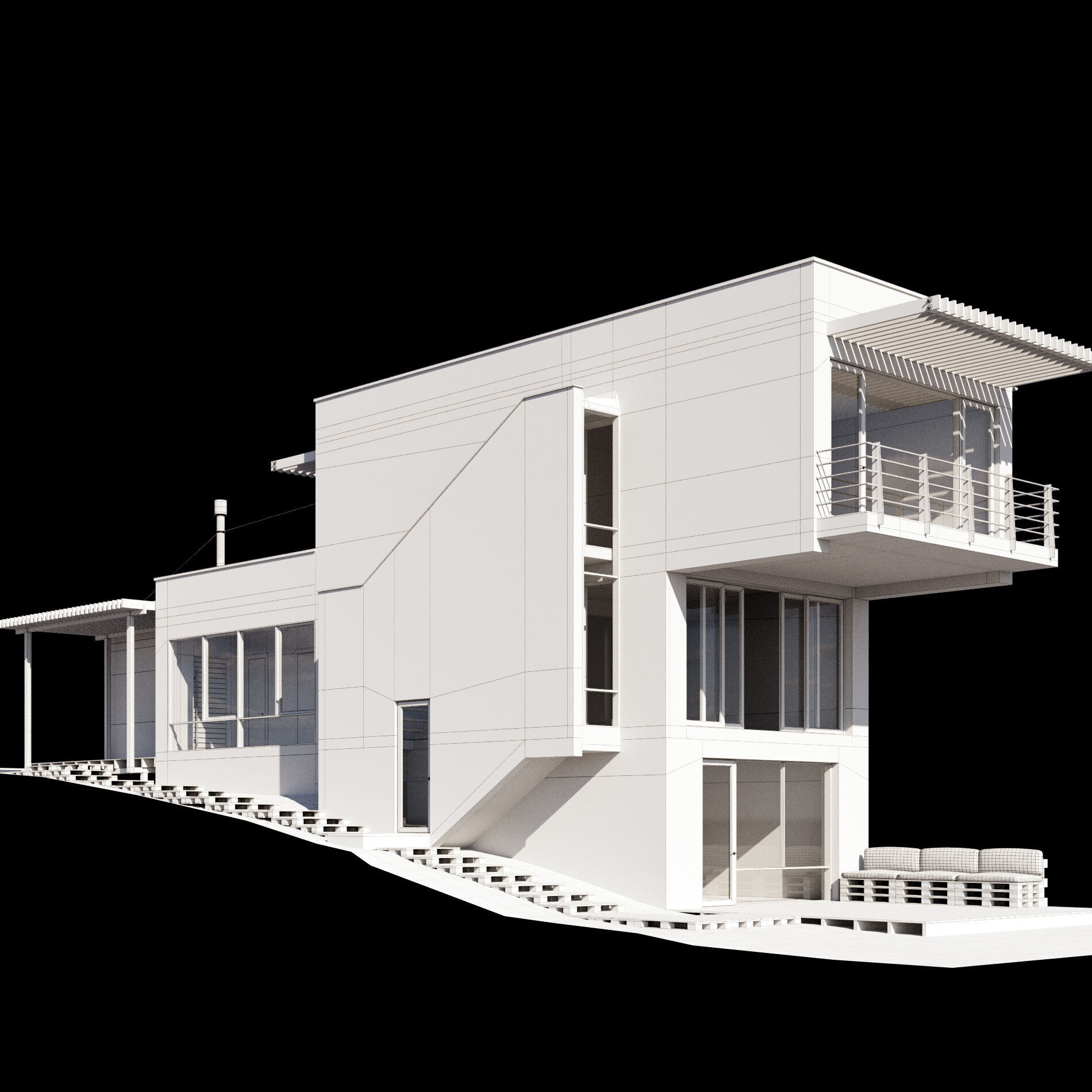Modern house on a narrow plot 3D model_3