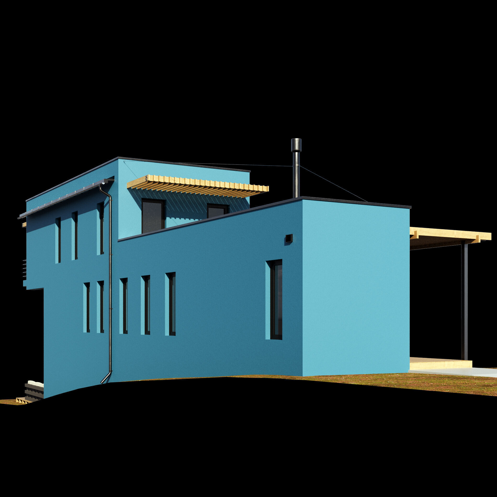 Modern house on a narrow plot 3D model_13