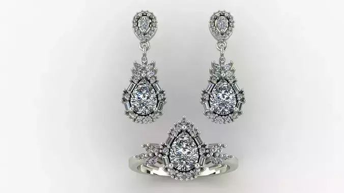 Pear baguette marquise and round cut diamond set