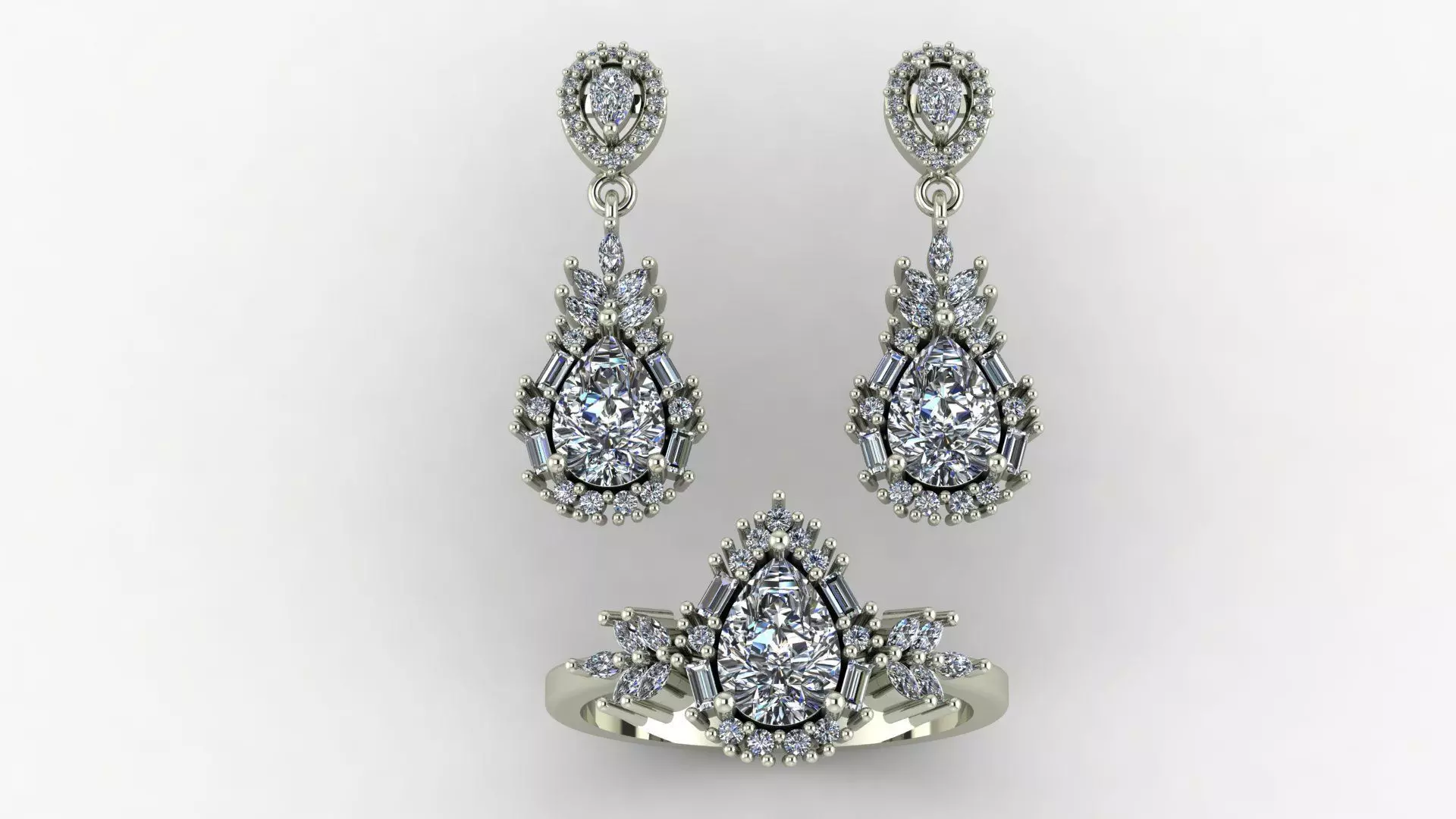 Pear baguette marquise and round cut diamond set 3D print model_0