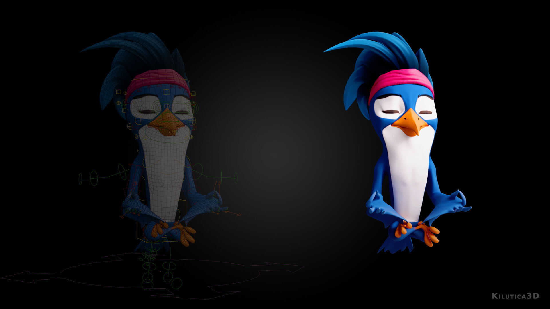 3D Blue - king fisher - Rigged Cartoon Bird Low-poly 3D model_5
