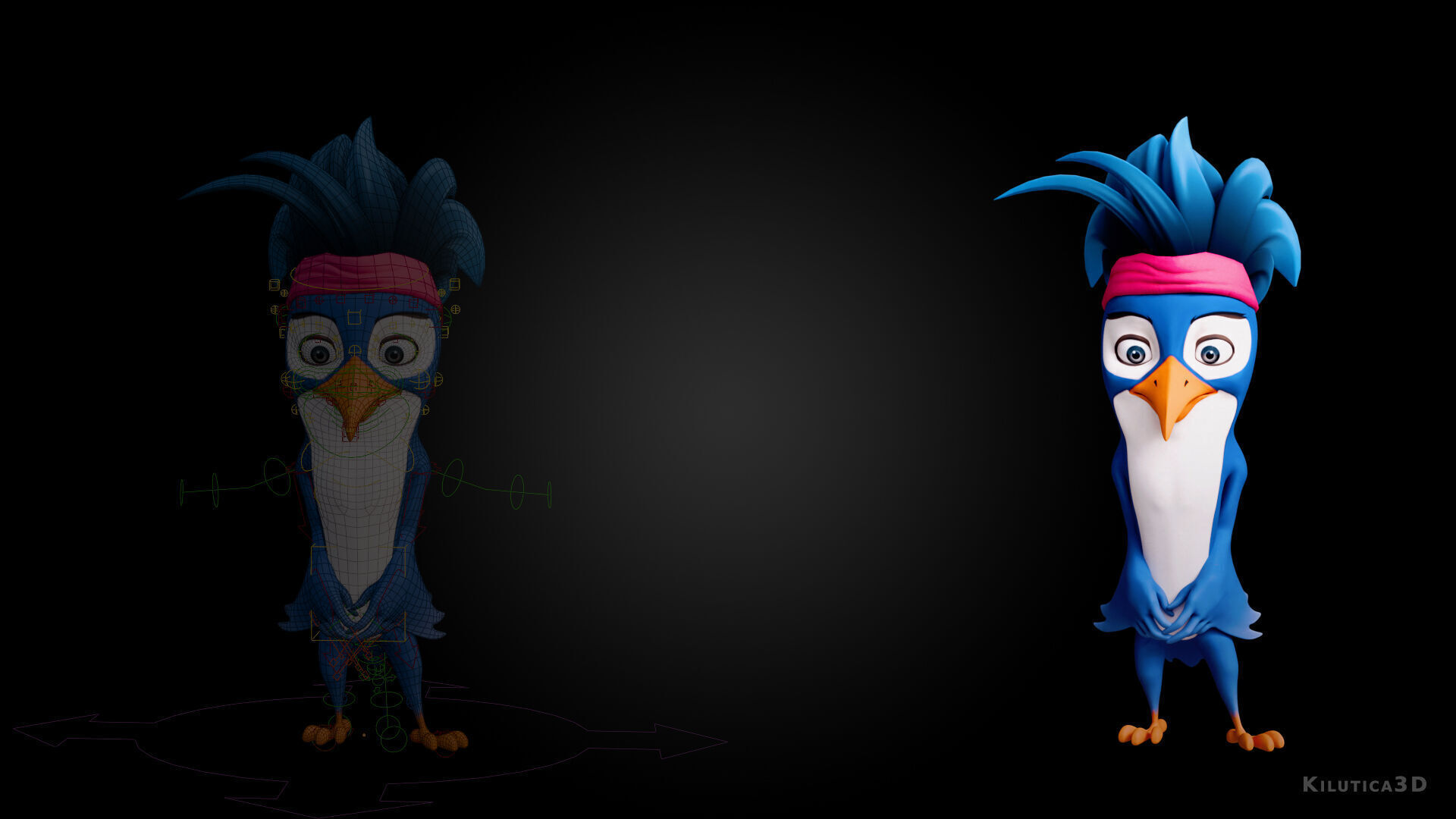3D Blue - king fisher - Rigged Cartoon Bird Low-poly 3D model_9