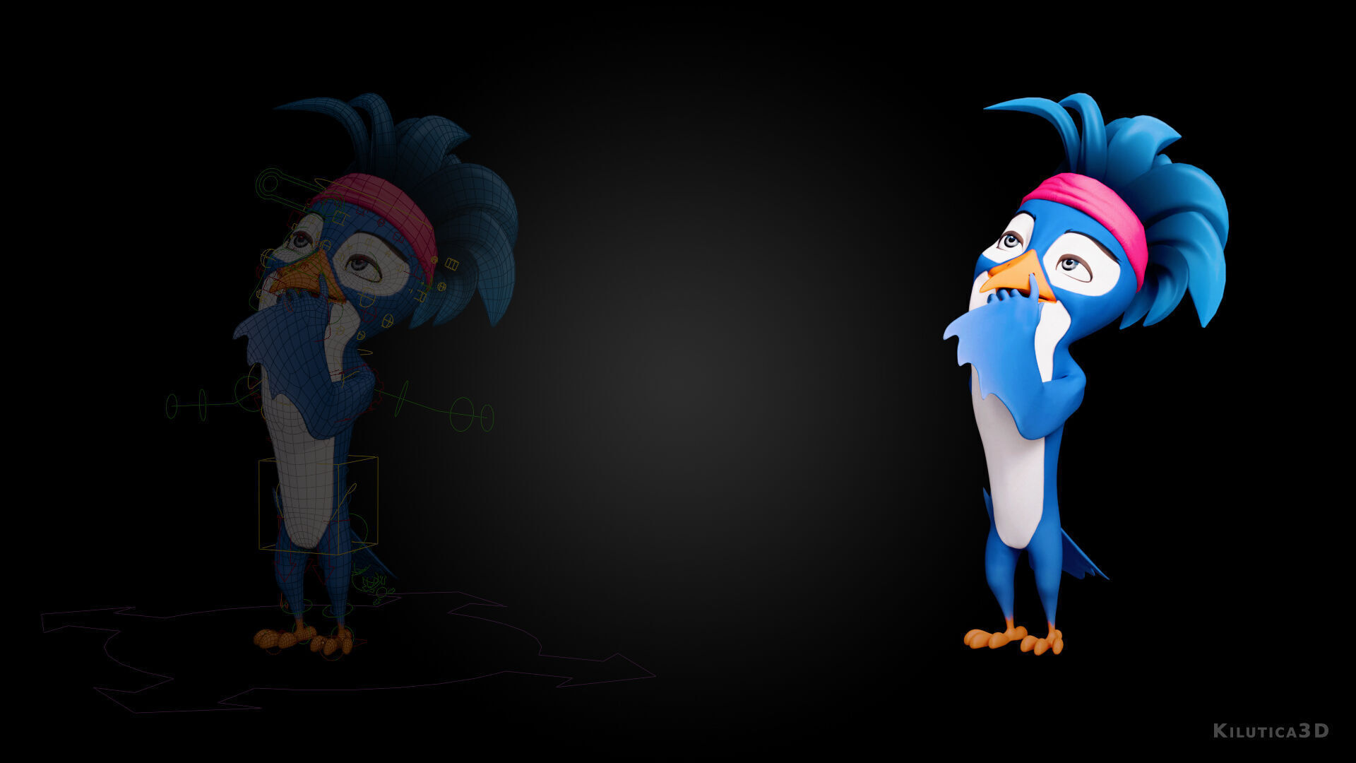 3D Blue - king fisher - Rigged Cartoon Bird Low-poly 3D model_4