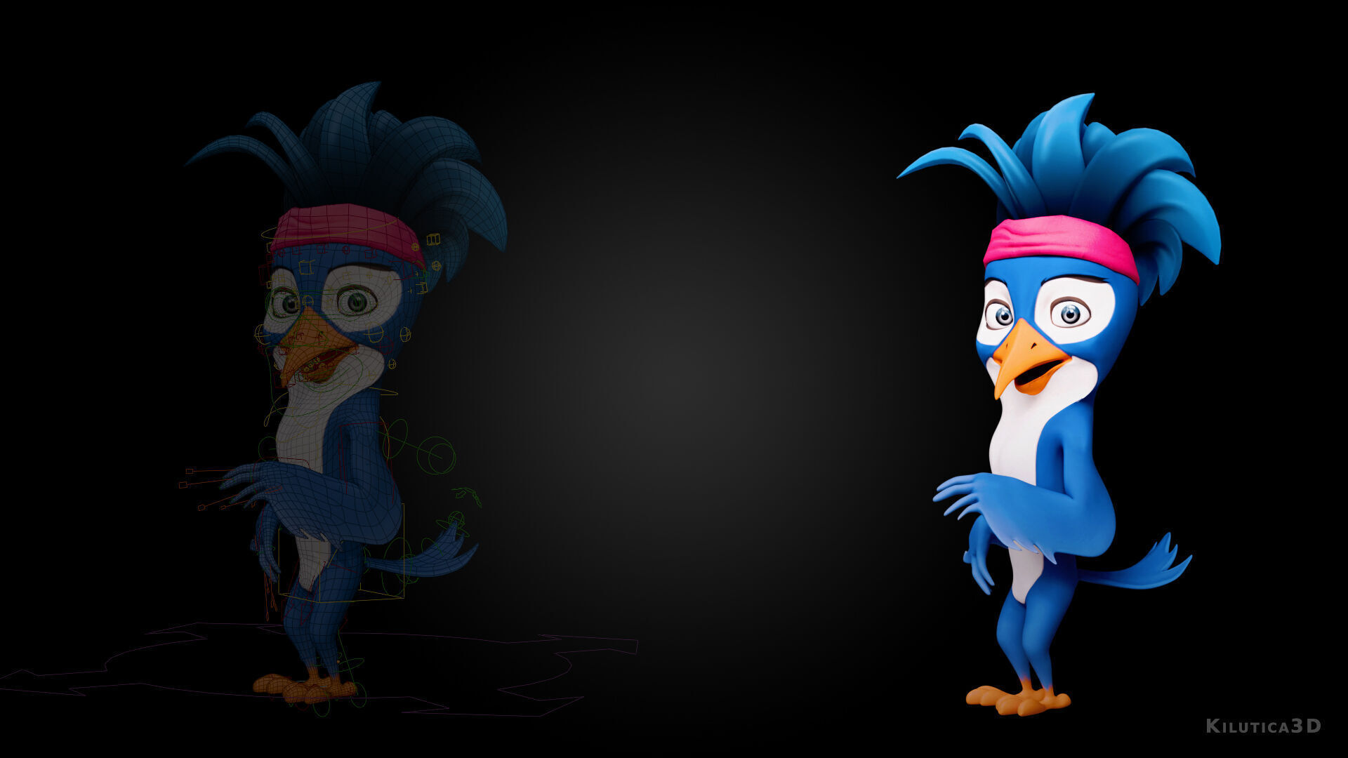 3D Blue - king fisher - Rigged Cartoon Bird Low-poly 3D model_7