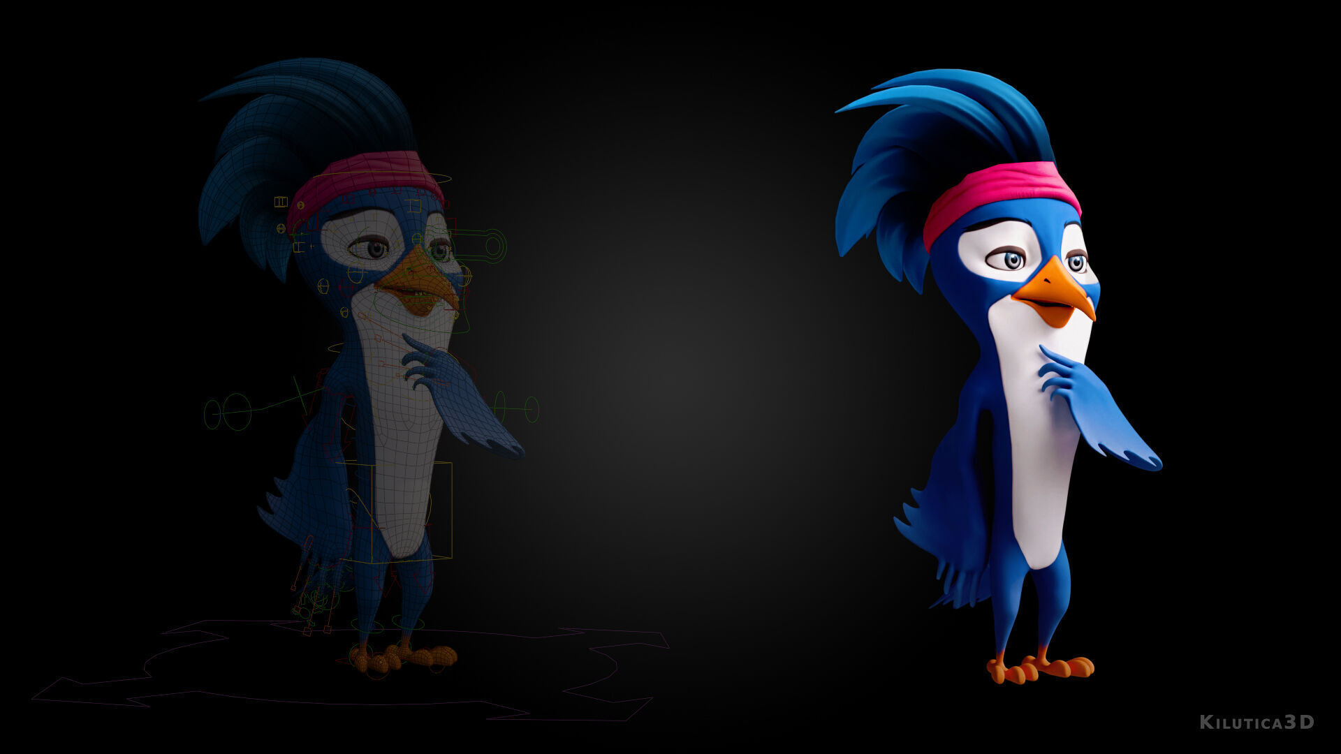 3D Blue - king fisher - Rigged Cartoon Bird Low-poly 3D model_6