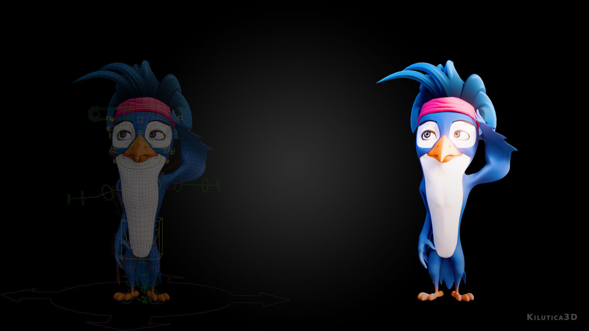 3D Blue - king fisher - Rigged Cartoon Bird Low-poly 3D model_10