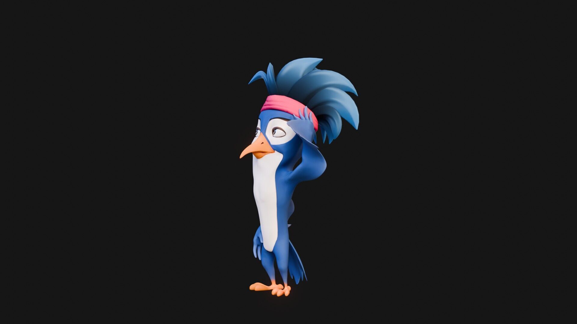 3D Blue - king fisher - Rigged Cartoon Bird Low-poly 3D model_40