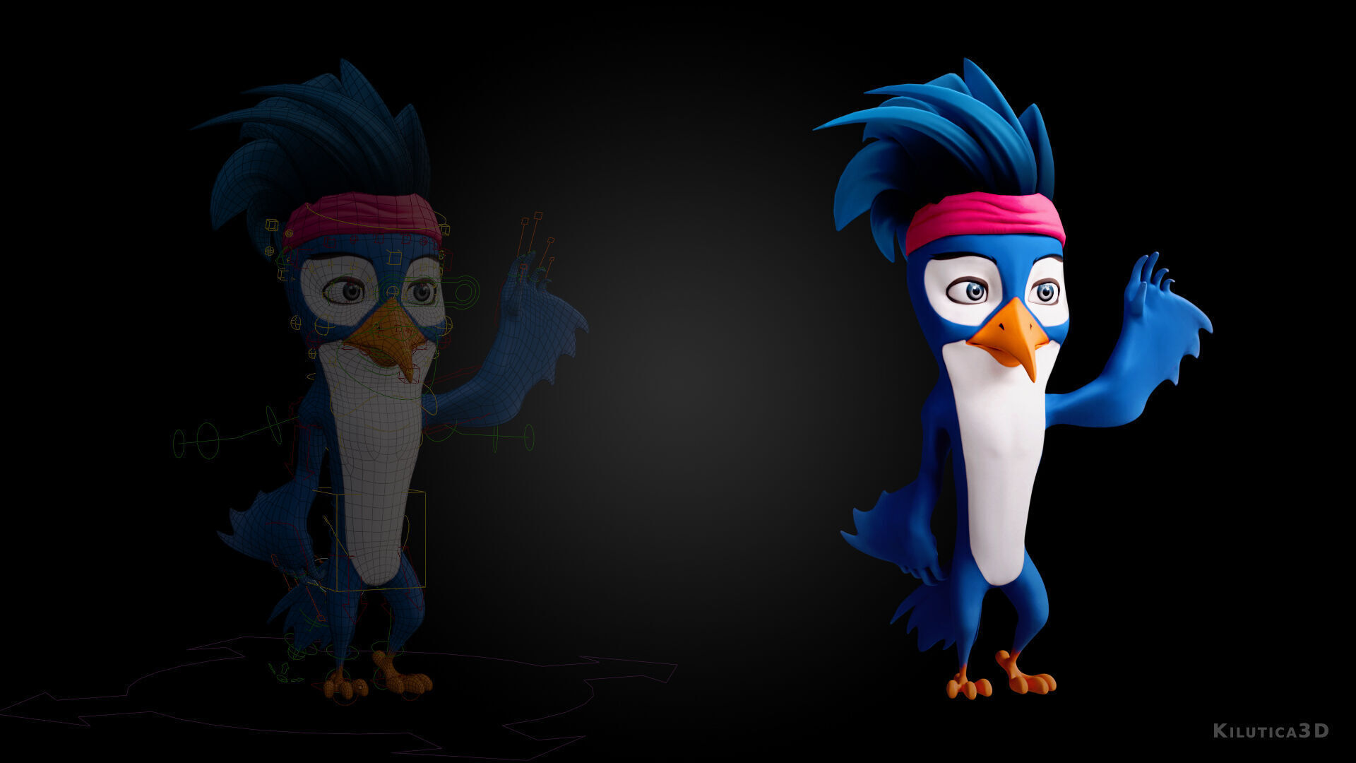 3D Blue - king fisher - Rigged Cartoon Bird Low-poly 3D model_8