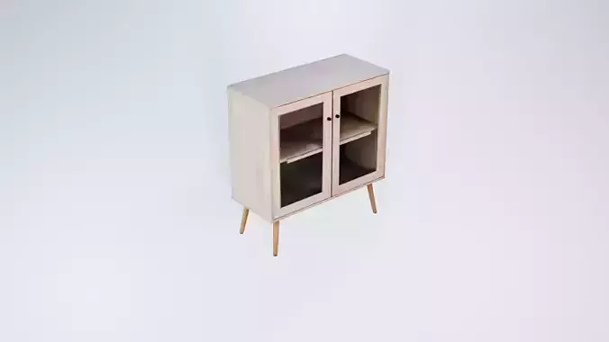  Low Poly Wooden Cabinet - Classic Openable Storage Unit