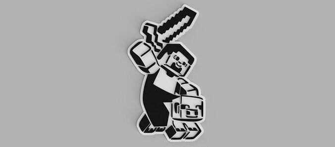 Minecraft Steve with Pig and Sword Logo Wall Picture Free 3D print model
