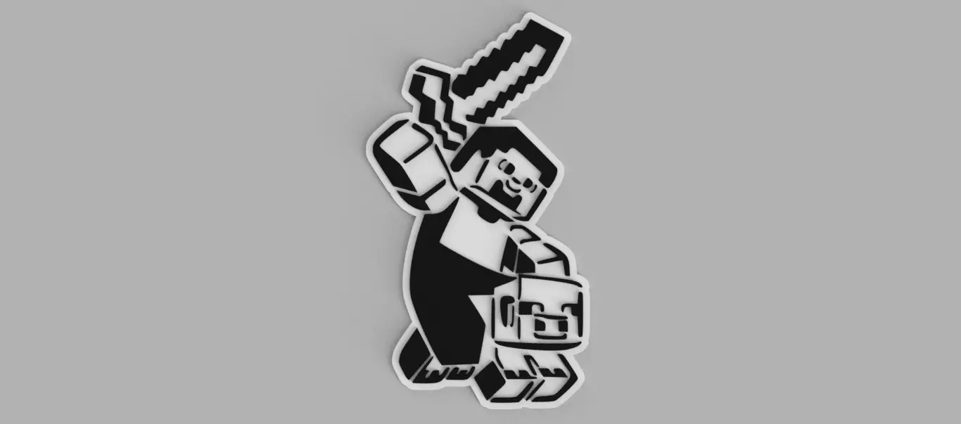 Minecraft Steve with Pig and Sword Logo Wall Picture 3D print model