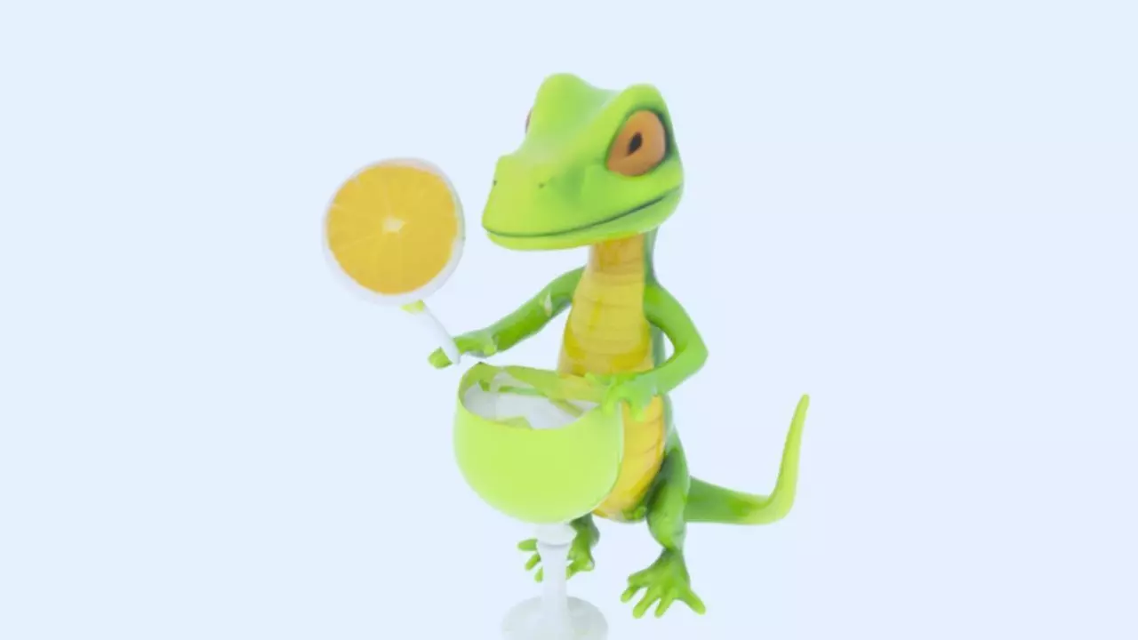 Lizard Holding Cocktail Low-poly 3D model_0