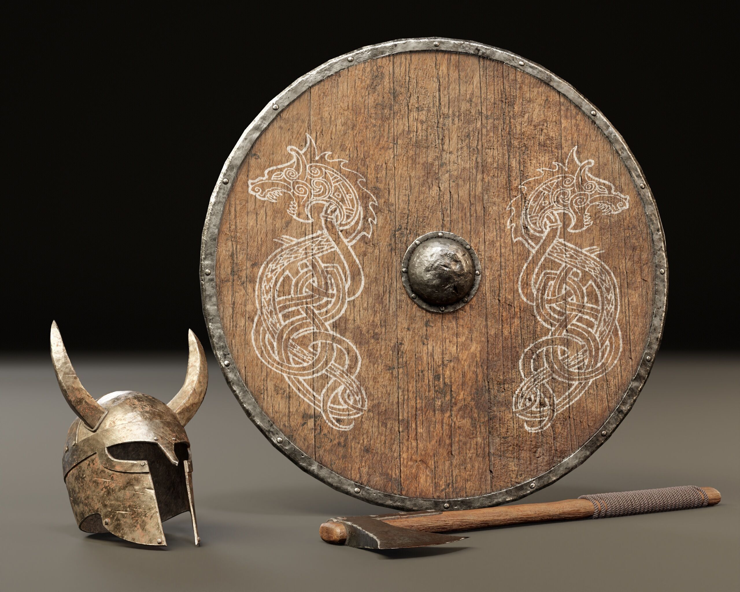 Old Used Viking Weapons Low-poly 3D model_4