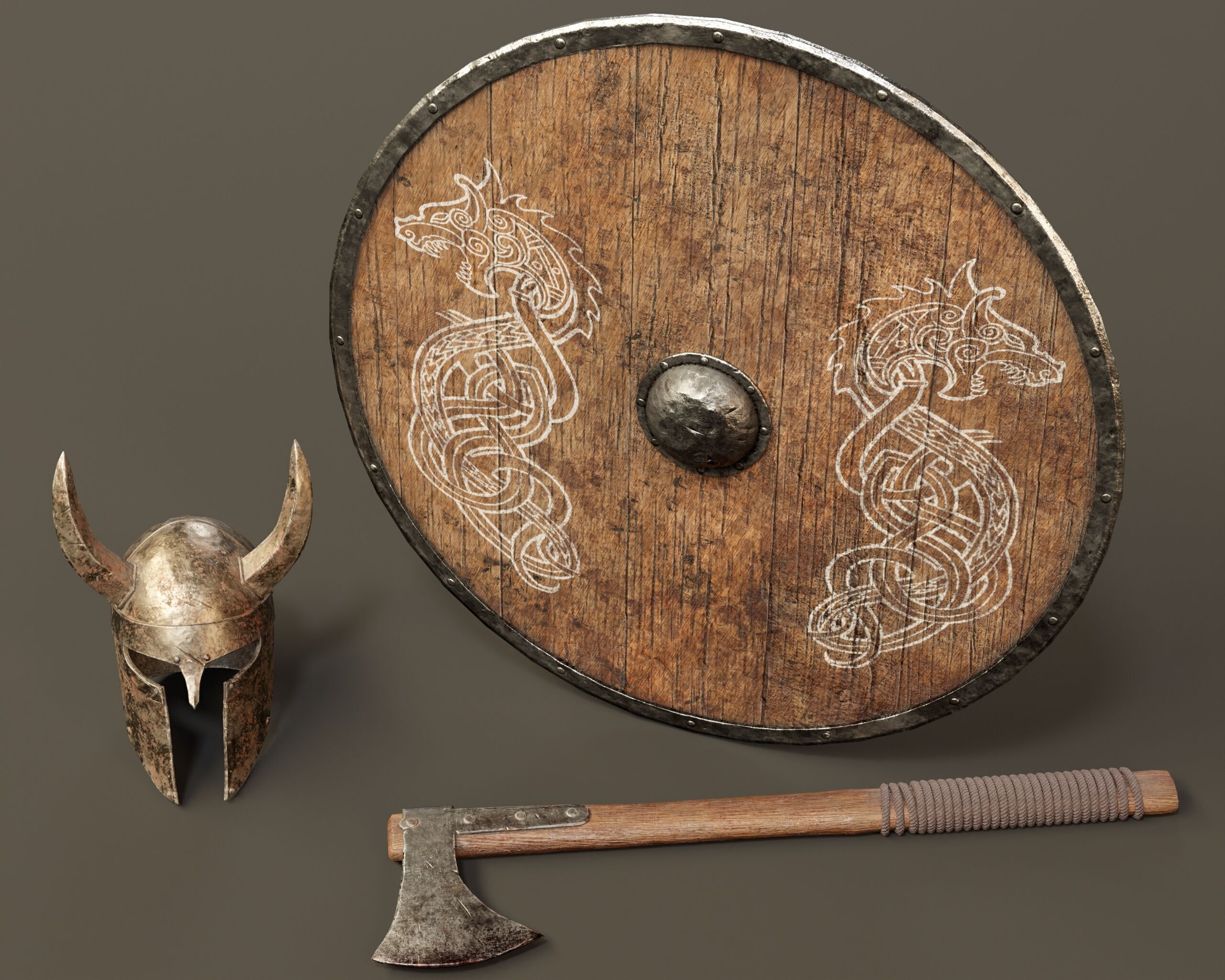 Old Used Viking Weapons Low-poly 3D model_16