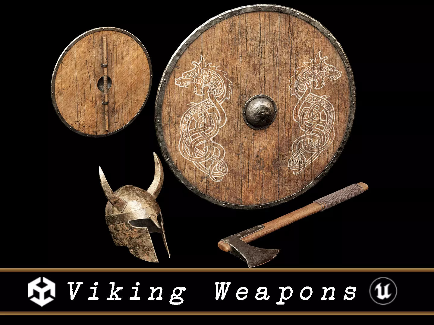 Old Used Viking Weapons Low-poly 3D model_0