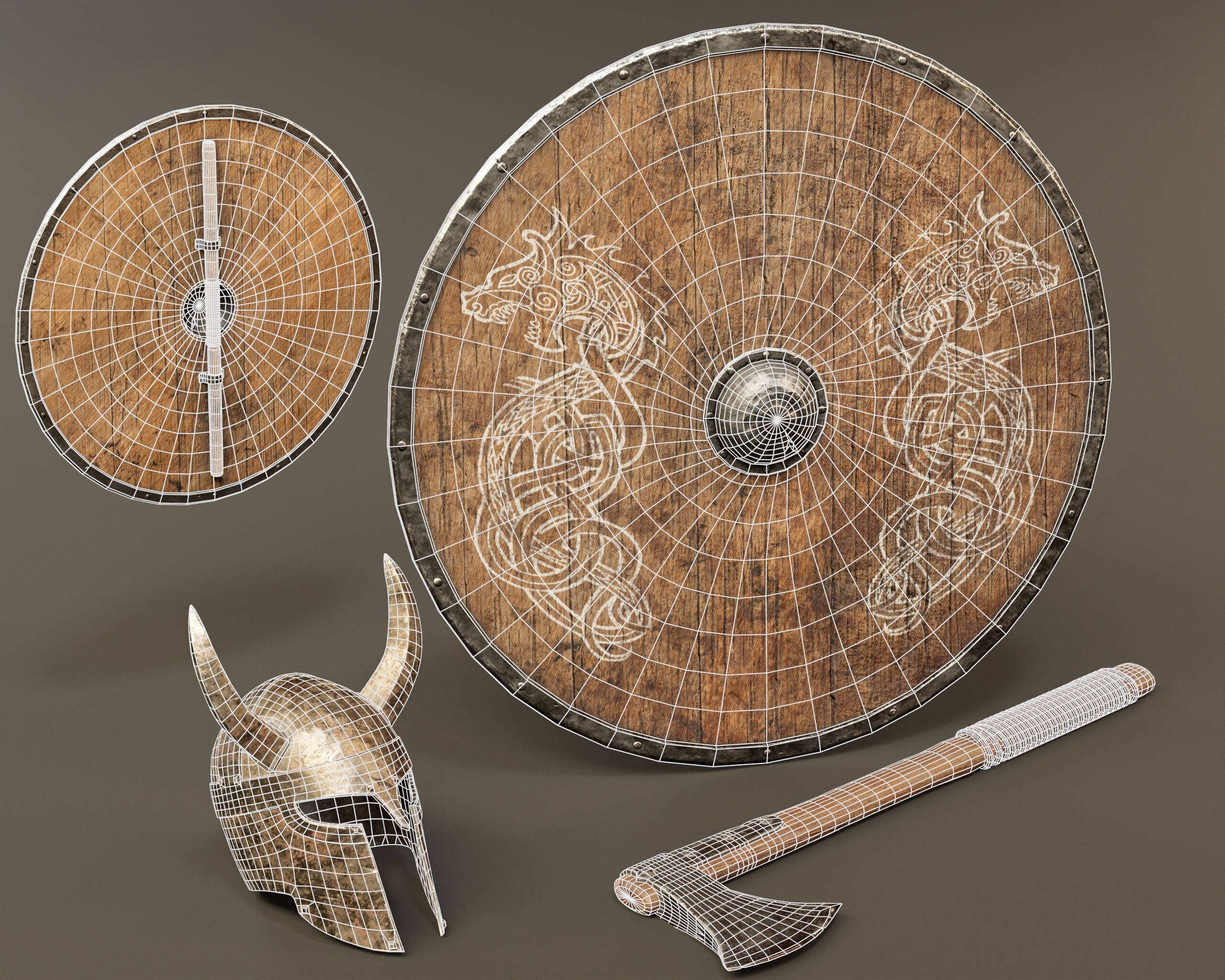 Old Used Viking Weapons Low-poly 3D model_3