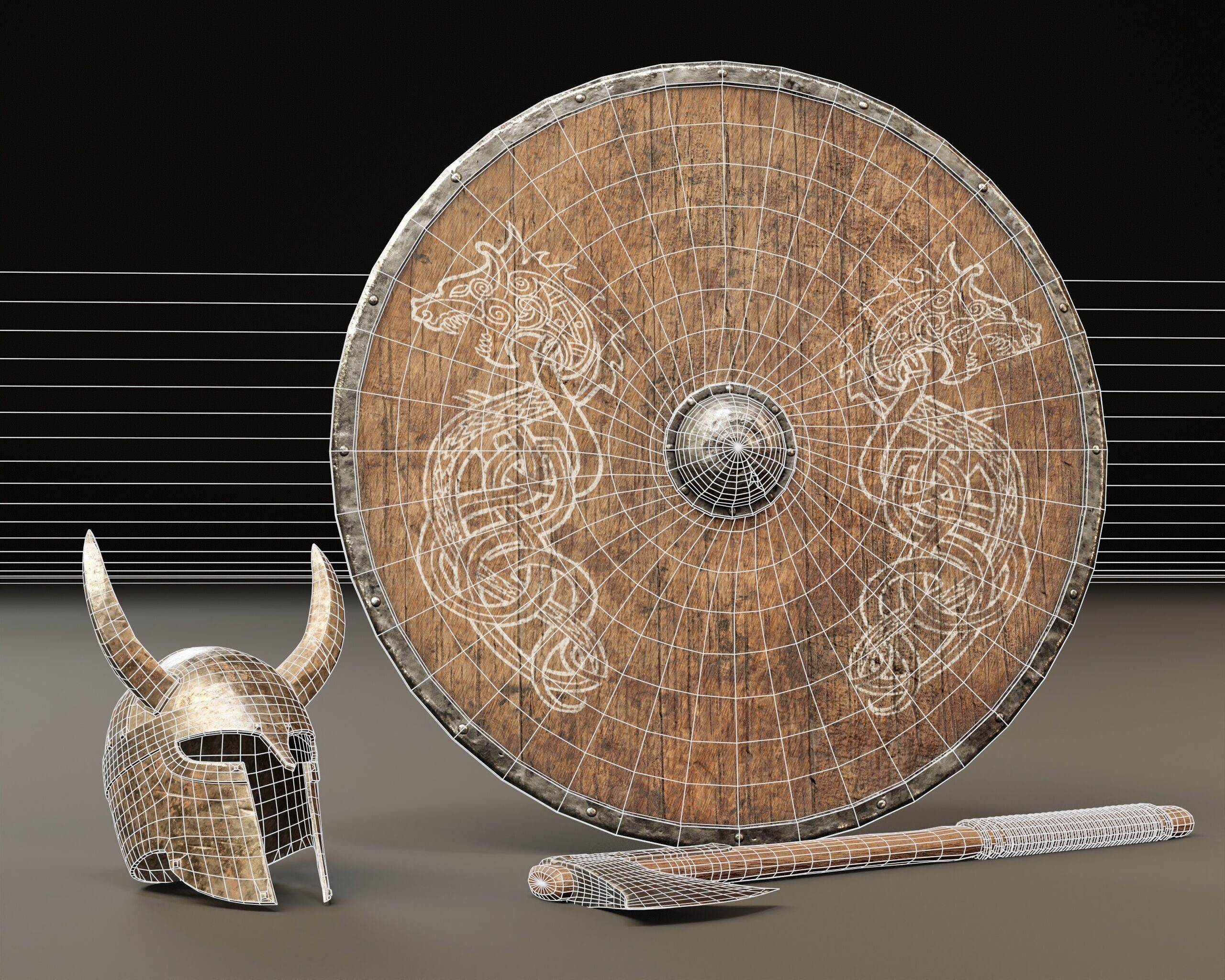 Old Used Viking Weapons Low-poly 3D model_5