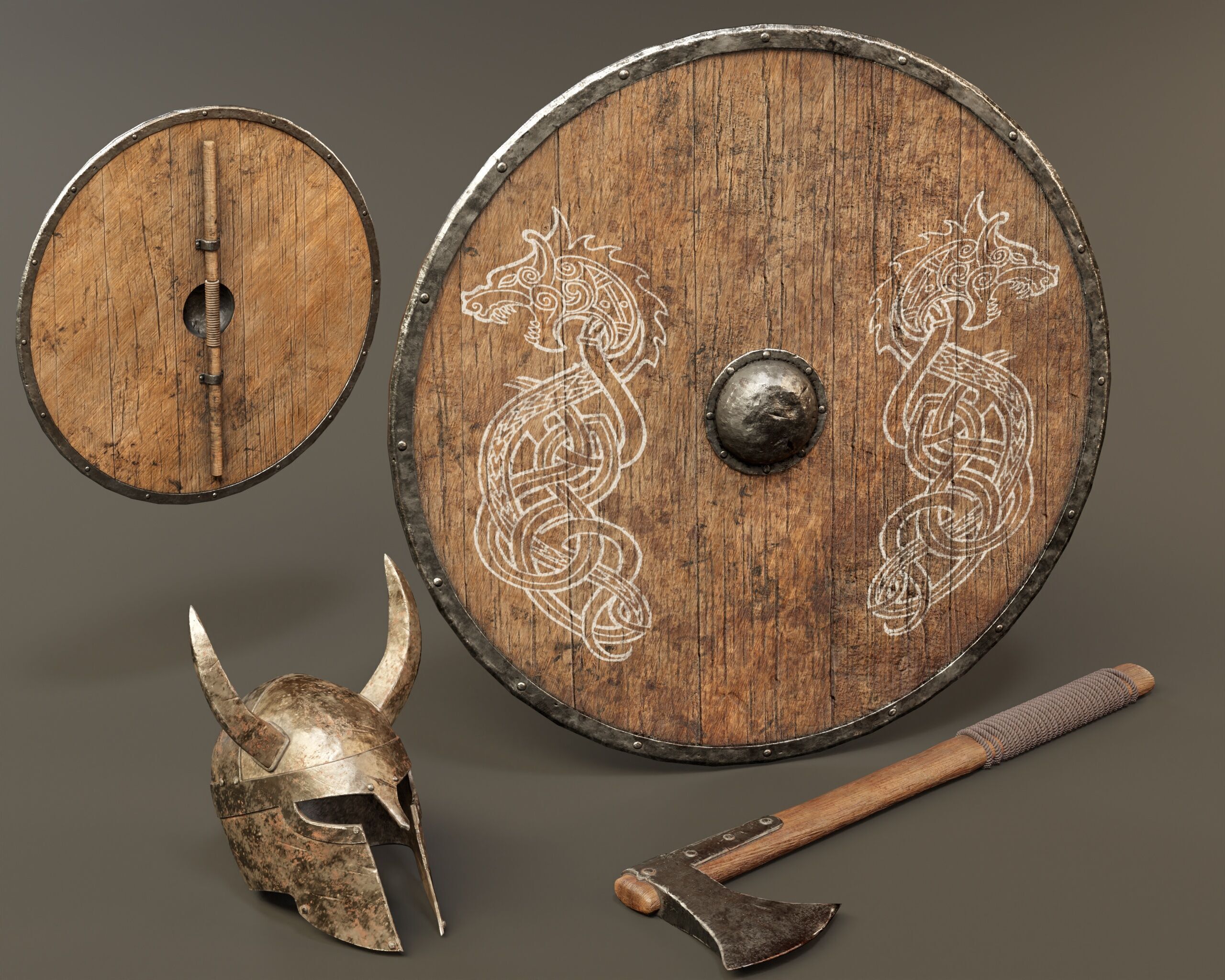 Old Used Viking Weapons Low-poly 3D model_2