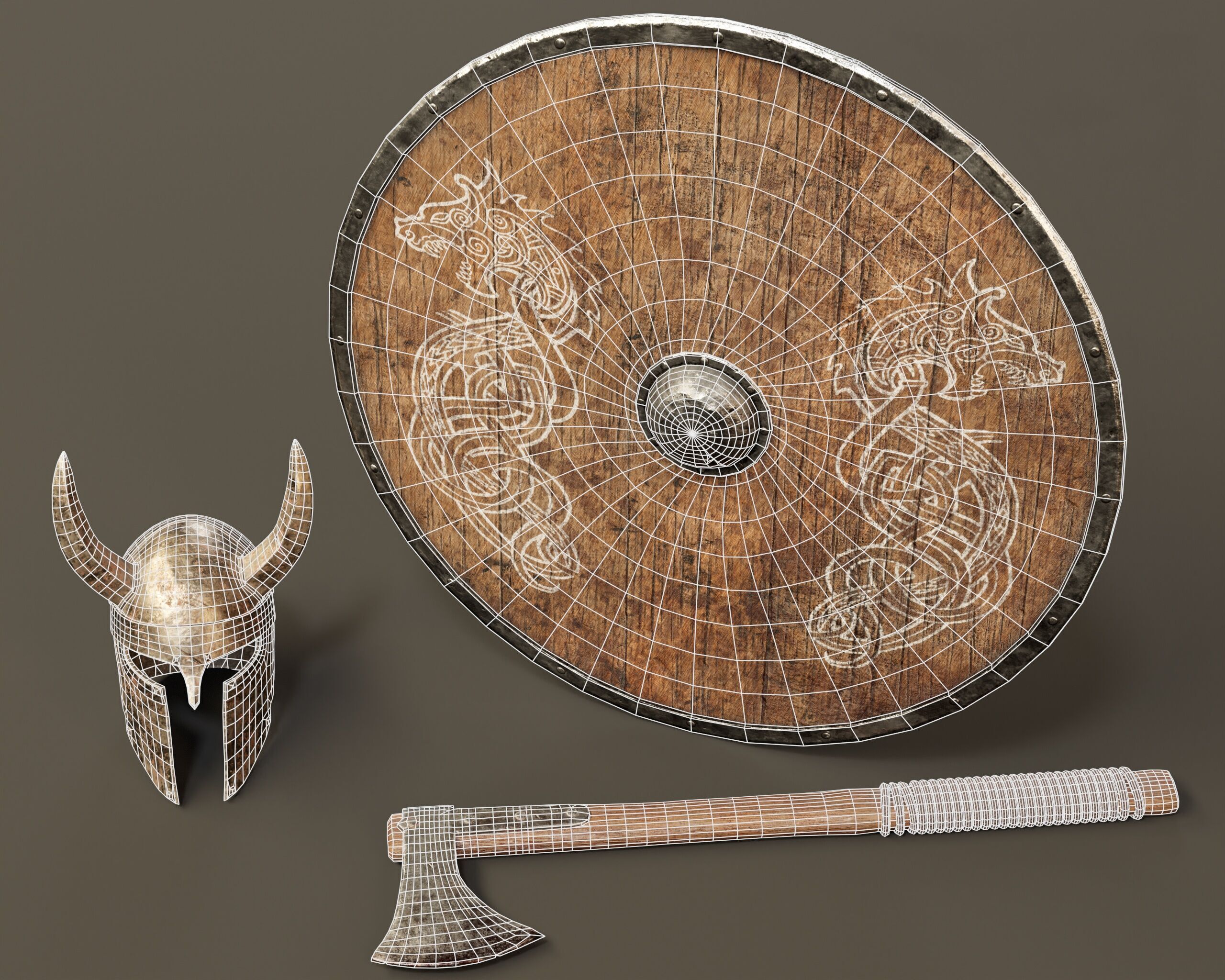 Old Used Viking Weapons Low-poly 3D model_17