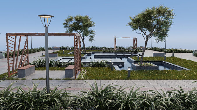 Modern City Garden - Park 3D model 7