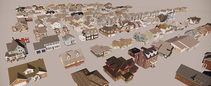 American suburbia set 150 houses with interiors 3D model 4