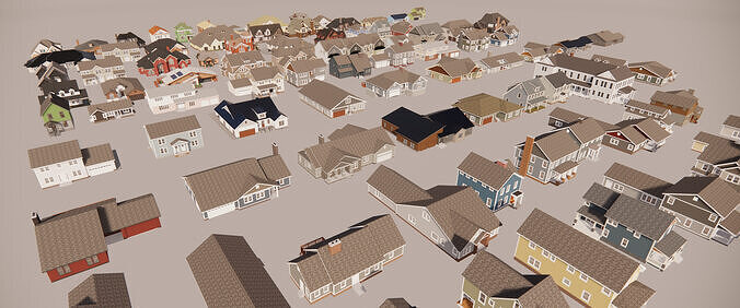 American suburbia set 150 houses with interiors 3D model 6