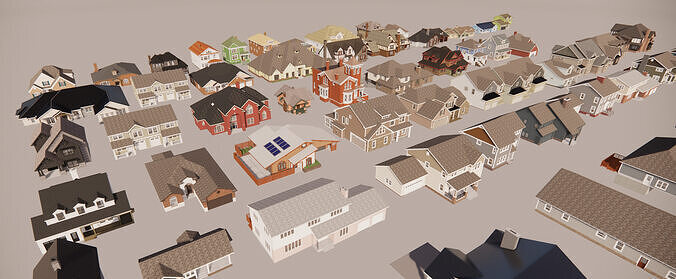 American suburbia set 150 houses with interiors 3D model 7