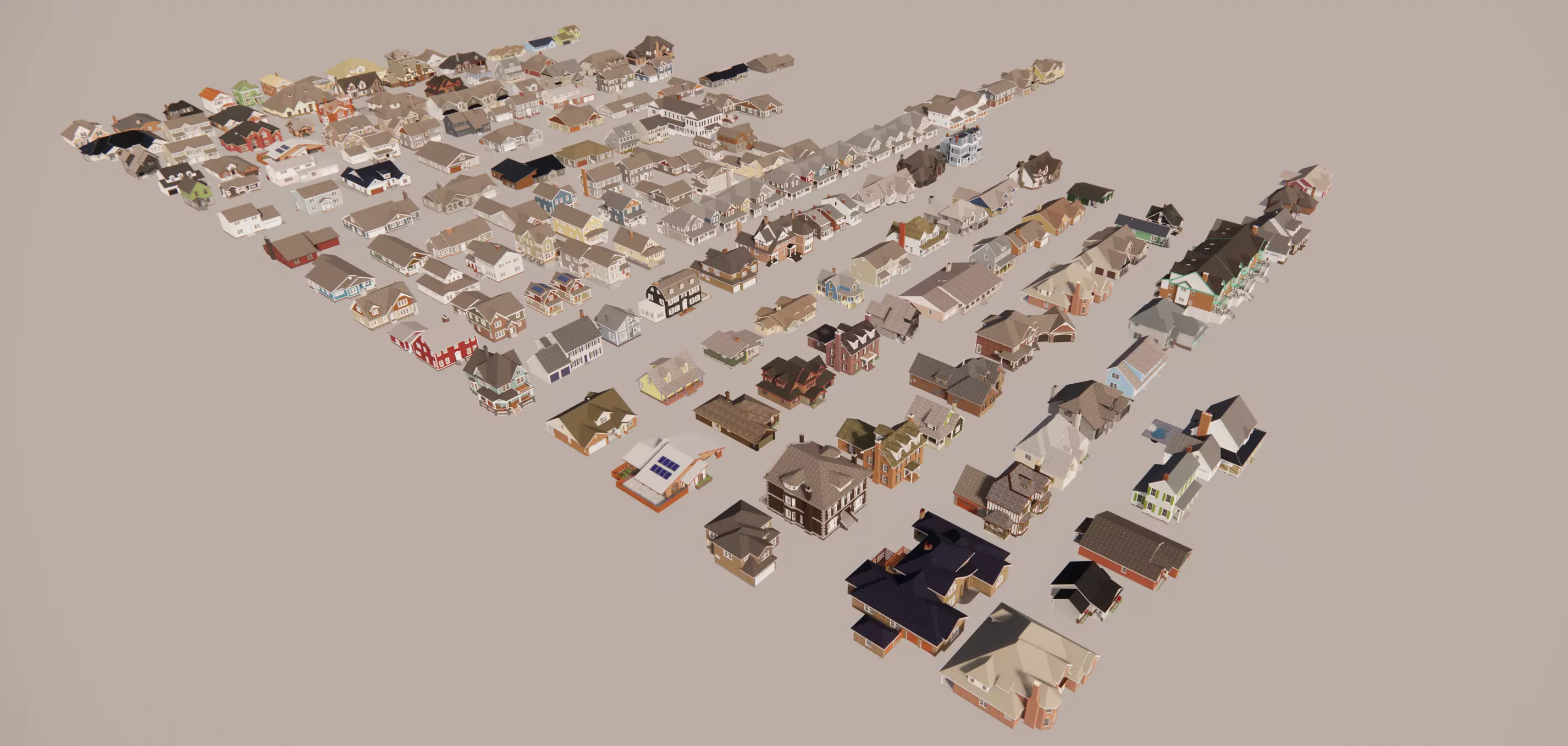 American suburbia set 150 houses with interiors 3D model