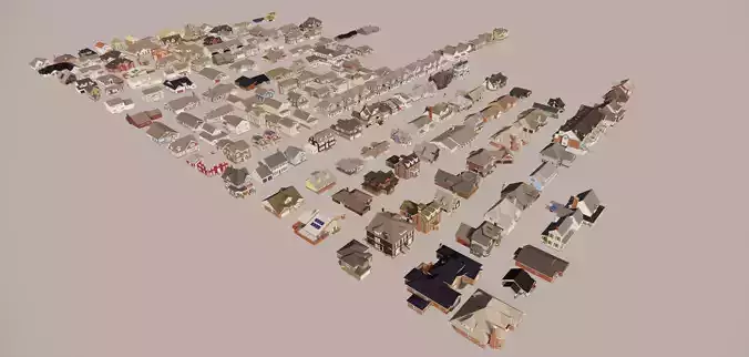 American suburbia set 150 houses with interiors 3D model