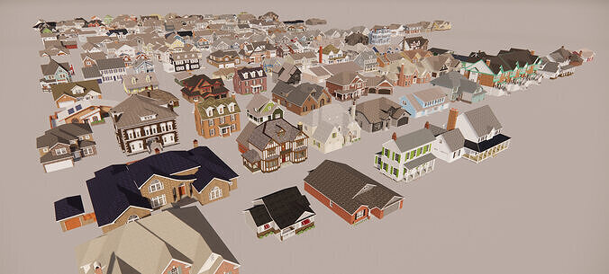American suburbia set 150 houses with interiors 3D model 2