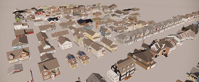 American suburbia set 150 houses with interiors 3D model 5