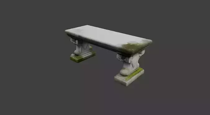 Ornate Mossy Stone Garden Bench 3D model