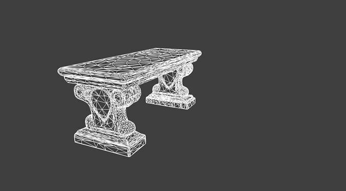 Ornate Mossy Stone Garden Bench 3D model 7