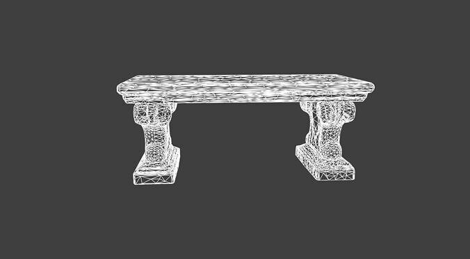 Ornate Mossy Stone Garden Bench 3D model 3