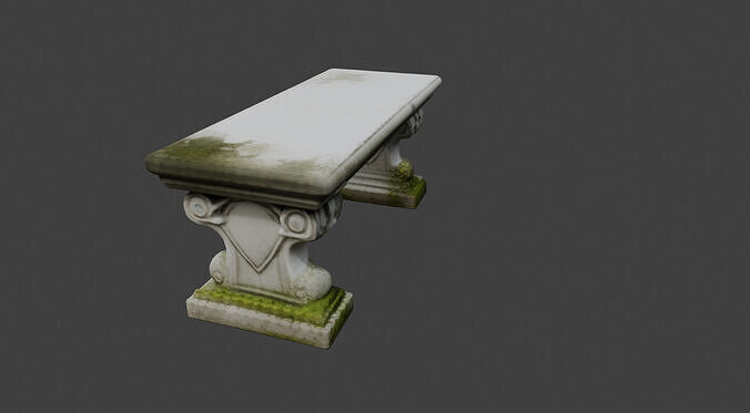 Ornate Mossy Stone Garden Bench 3D model 2