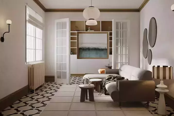 Photorealistic Cozy Living room scene 3D model