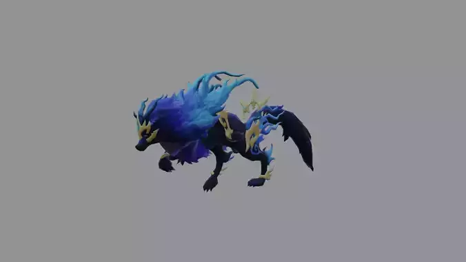 Blue Fire Wolf Low Poly