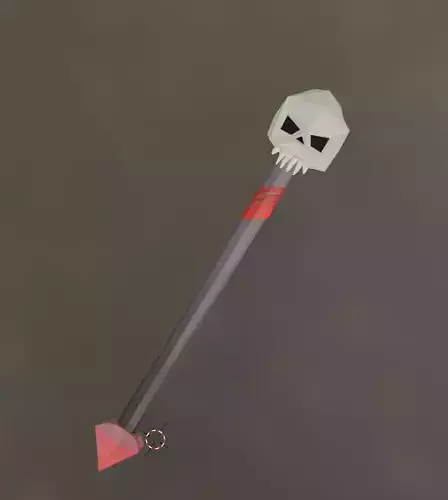 Low Poly Stylized Magic Staff with Skull and Red Cloth Wrap