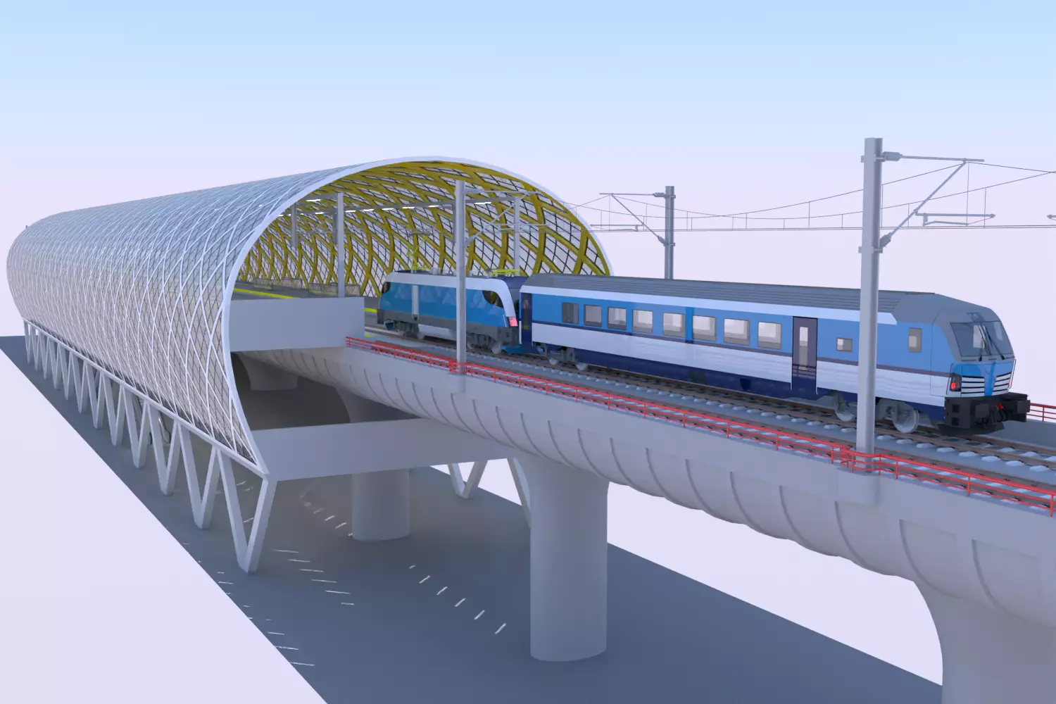 Elevated station with Siemens Vectrain 3D model_0