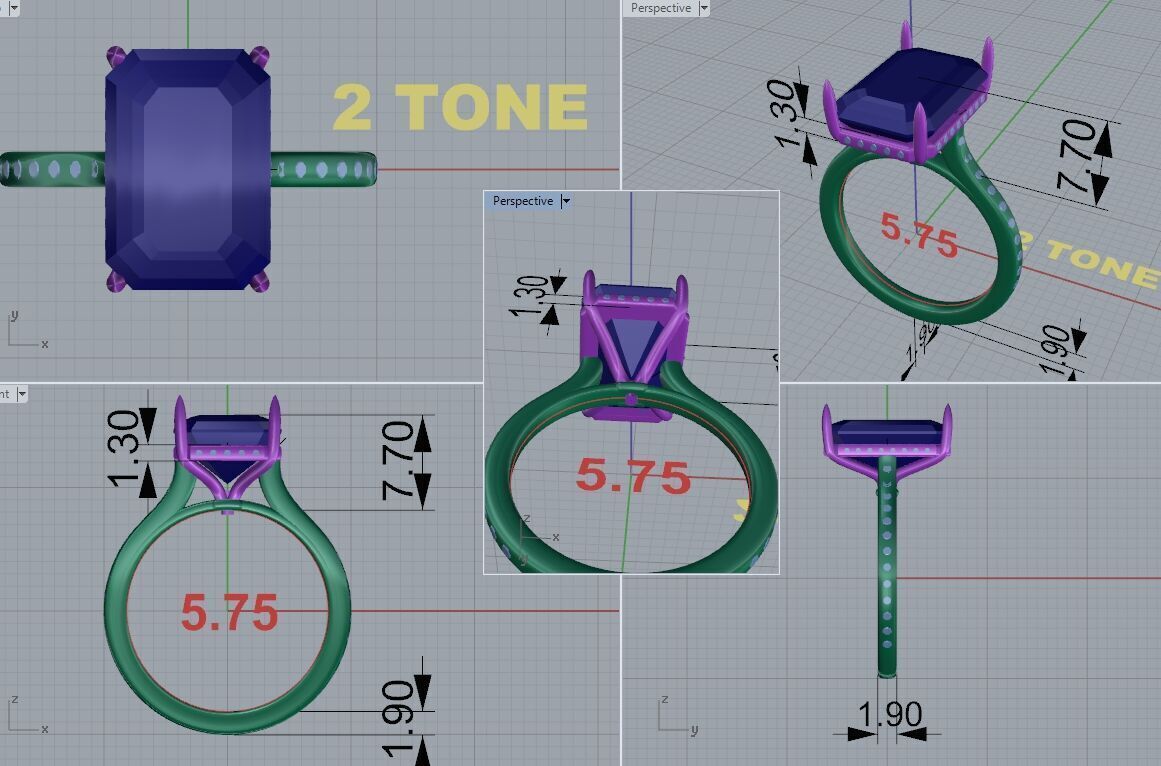 1 stone emerald cut engagment ring 3D print model_7