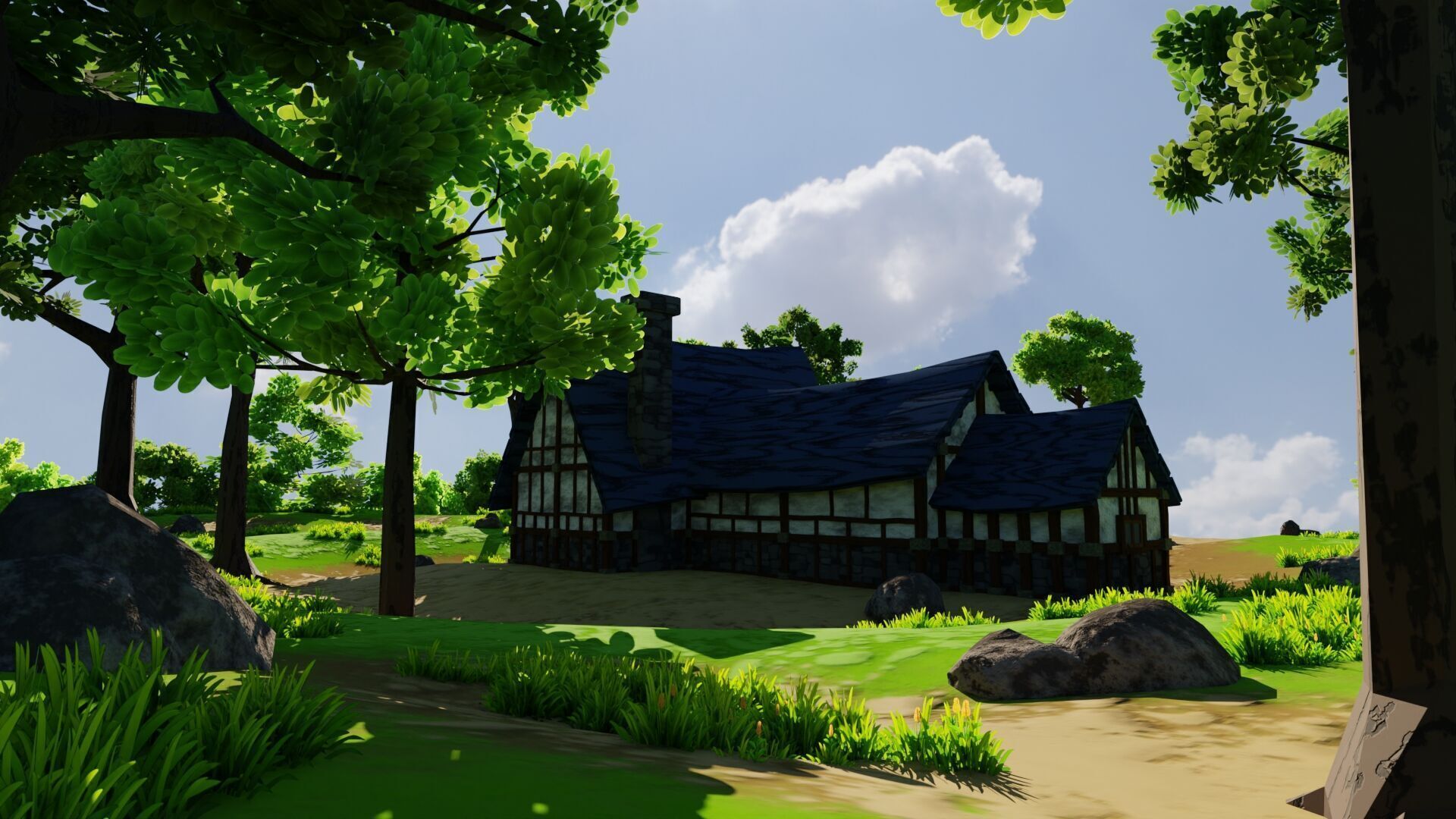 Medieval House 6 With Environment Low-poly 3D model_13