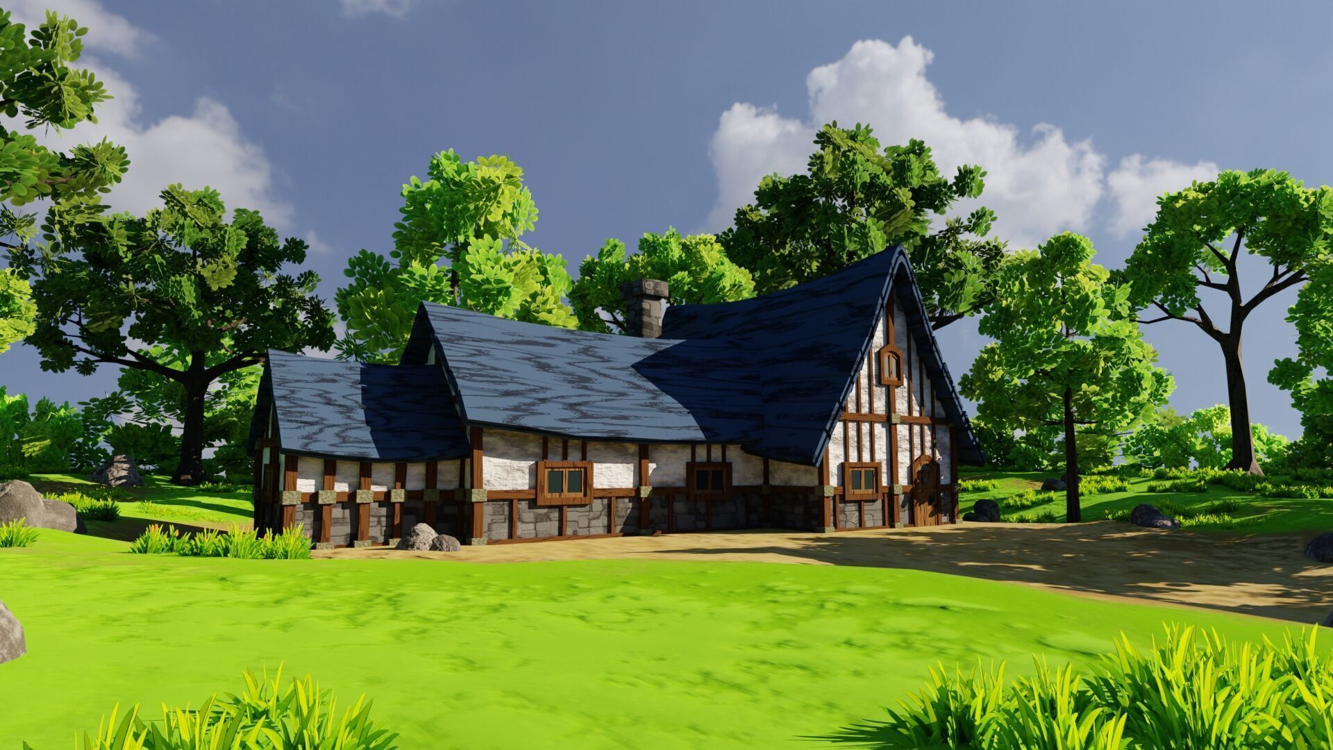 Medieval House 6 With Environment Low-poly 3D model_4