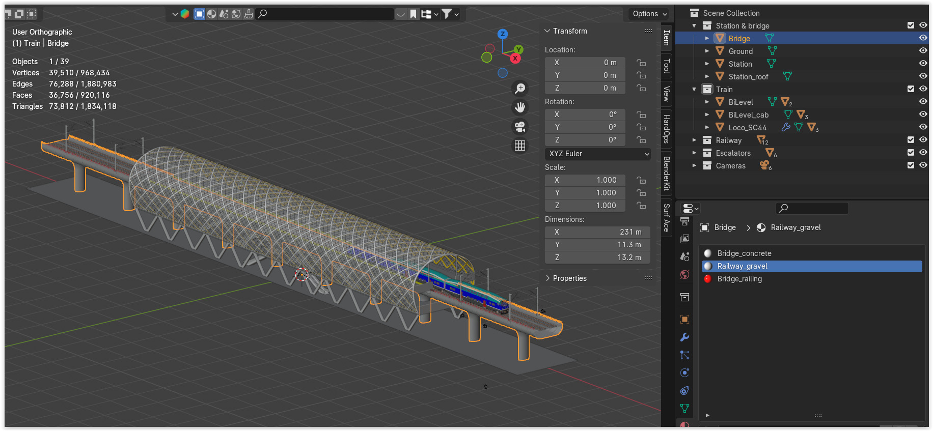 Elevated station with BiLevel train 3D model_10