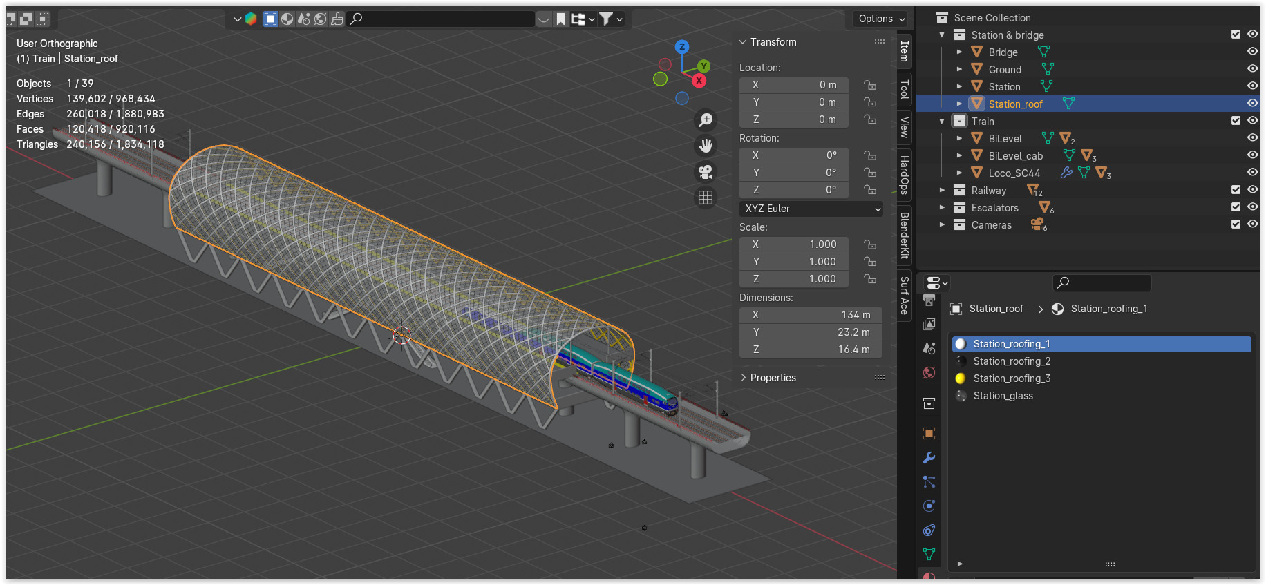 Elevated station with BiLevel train 3D model_11