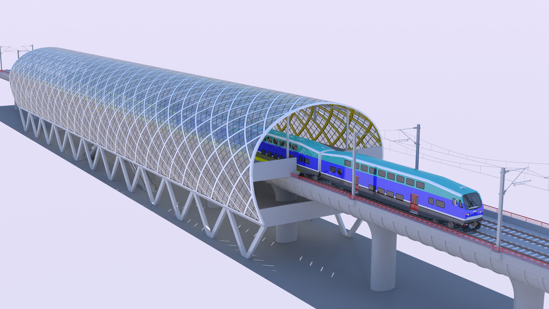 Elevated station with BiLevel train 3D model_8