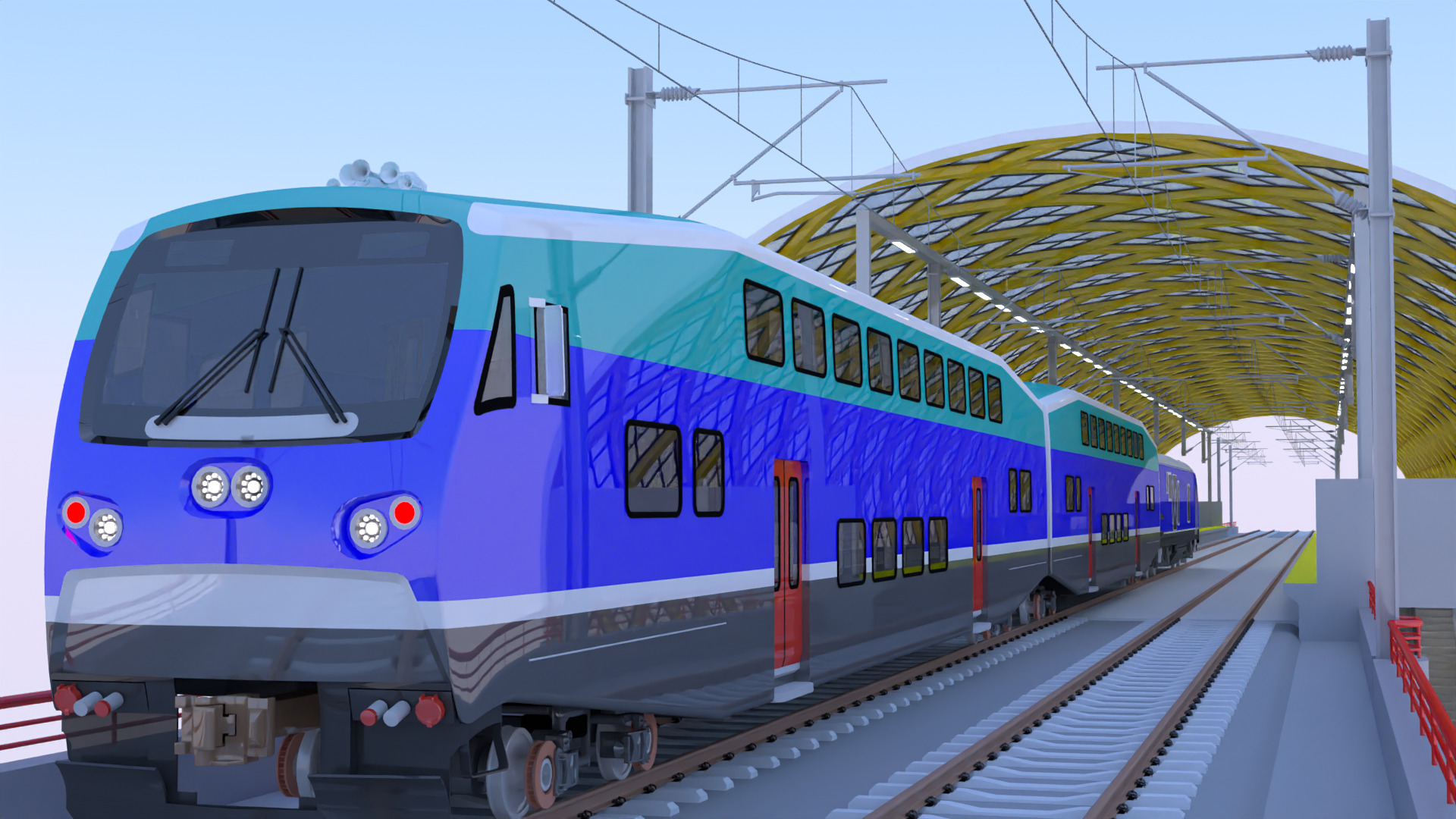 Elevated station with BiLevel train 3D model_5