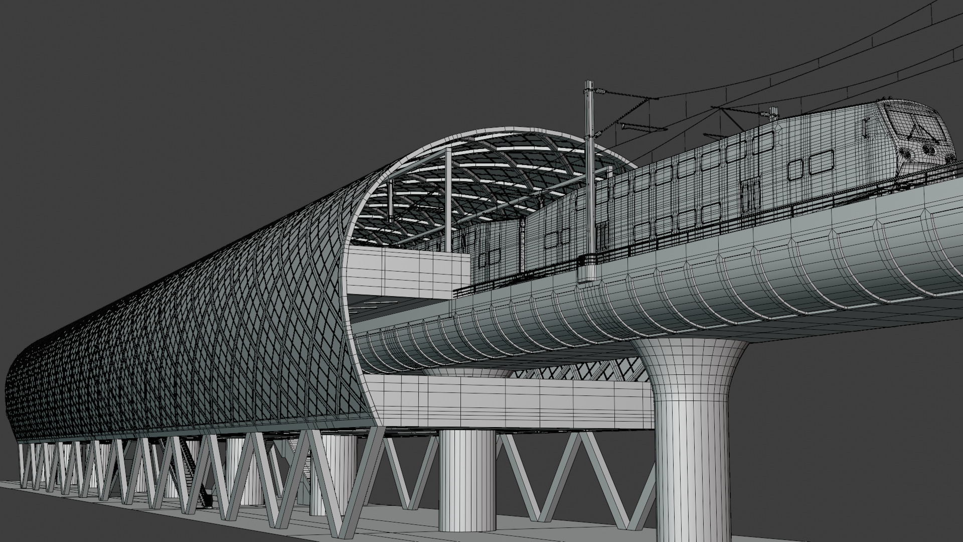 Elevated station with BiLevel train 3D model_2
