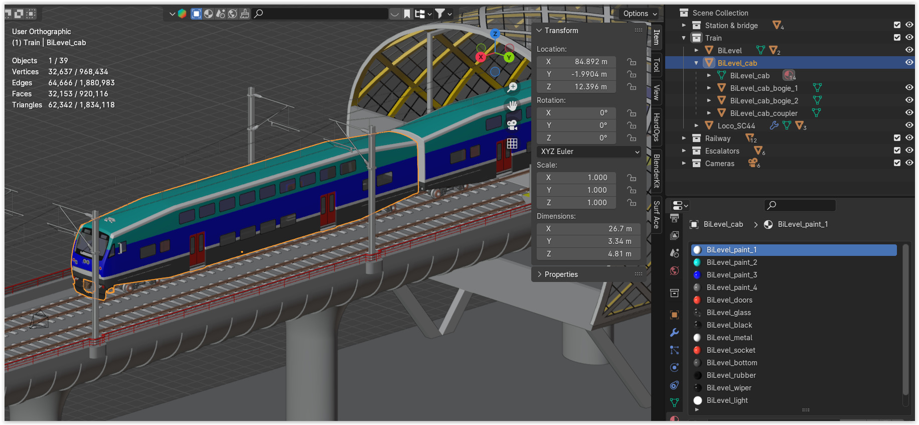 Elevated station with BiLevel train 3D model_12
