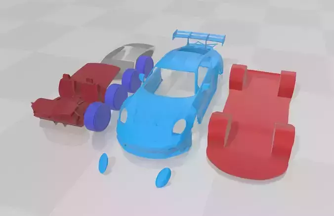 Porsche 911 GT3 RS 2022 - Separate Parts STL Model 3D print model